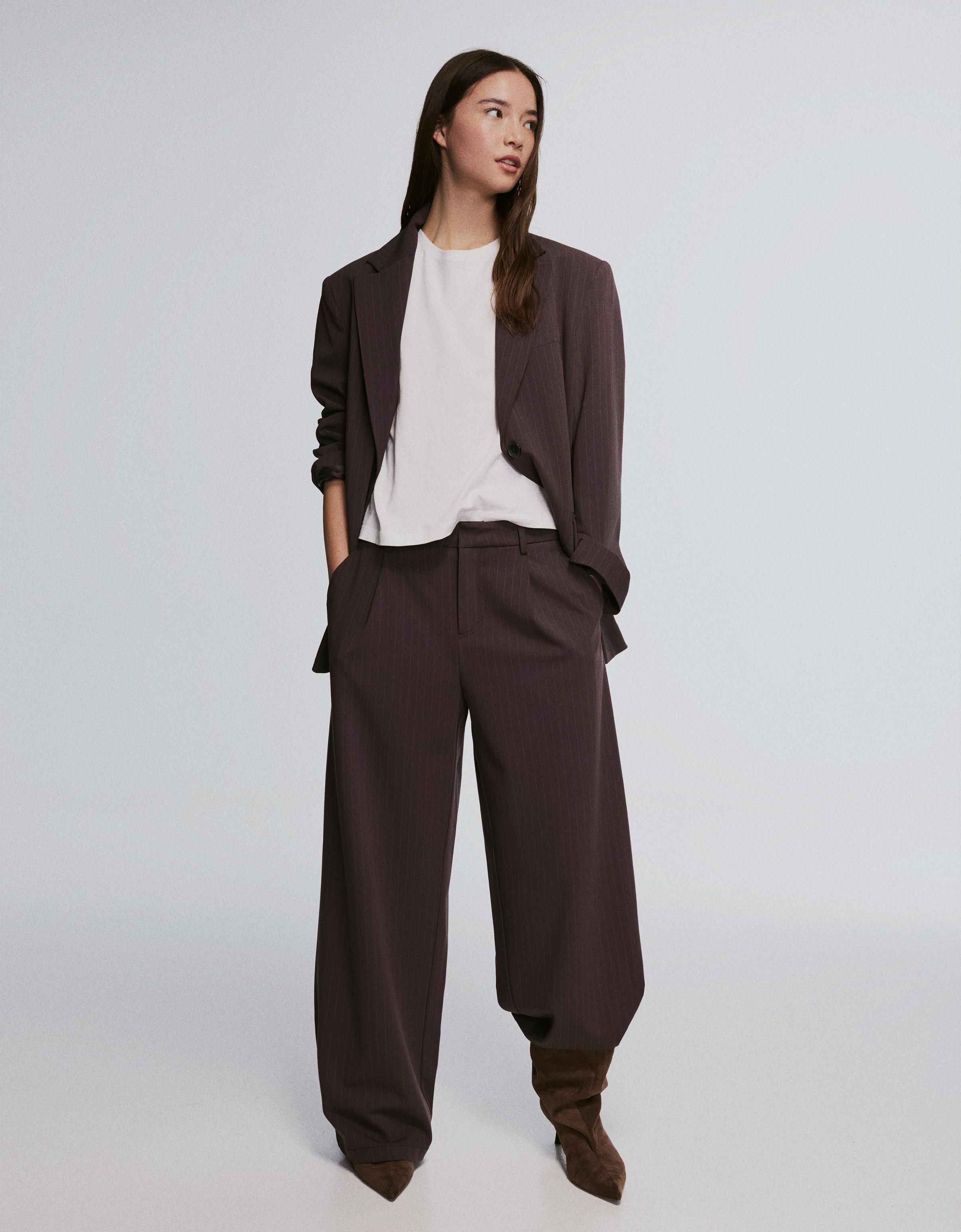 Blazer Cruzada Rayas Mujer Xs Marrón