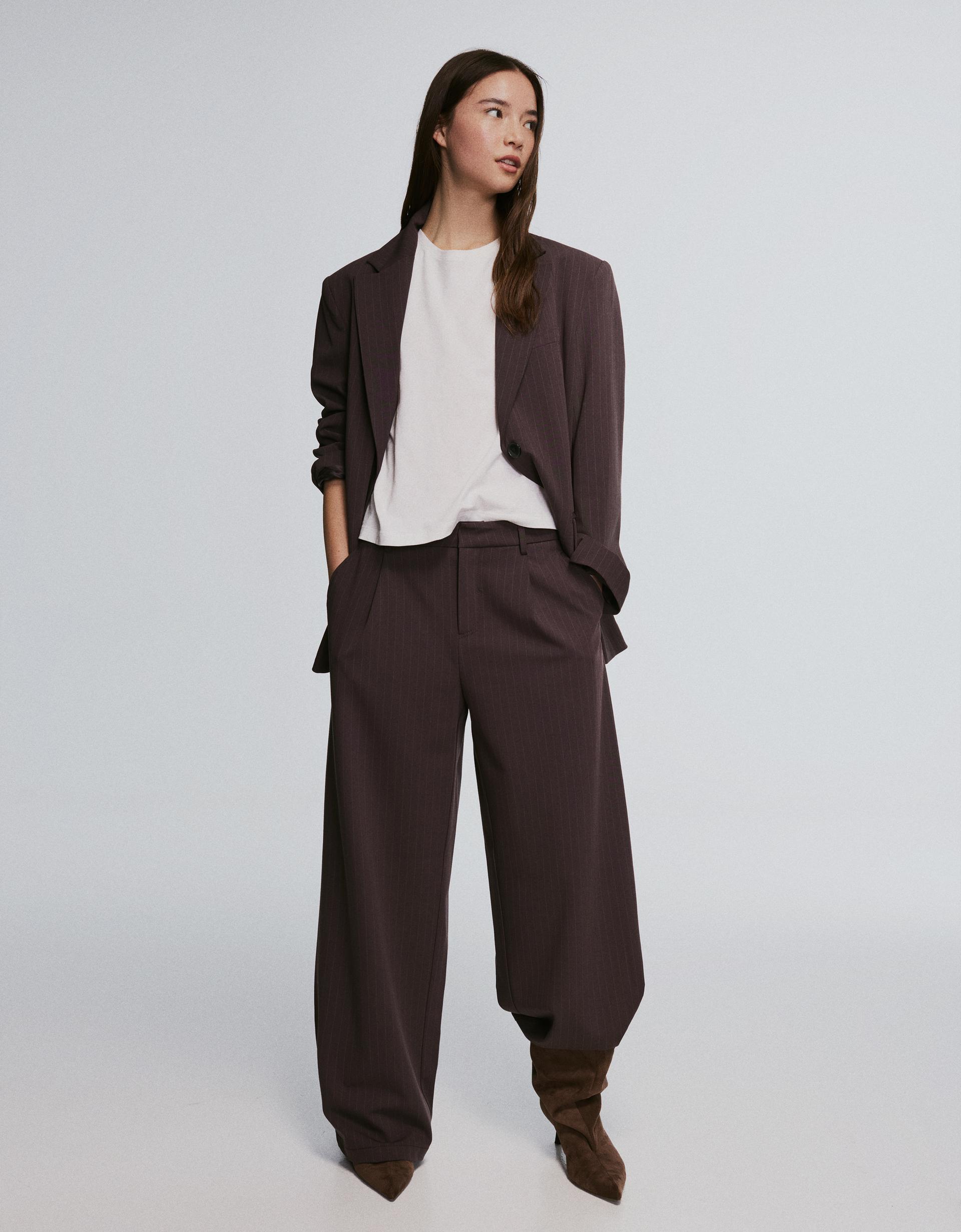 Set 2 Pezzi Donna BINGMAX – Blazer Lungo E Pantaloni A Gamba Larga Con Cintura, Elegante E Versatile