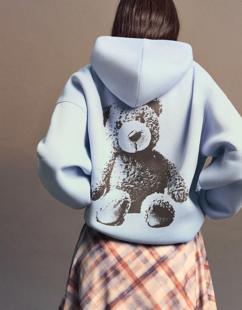 Sweat capuche imprimé-Bleu clair-0
