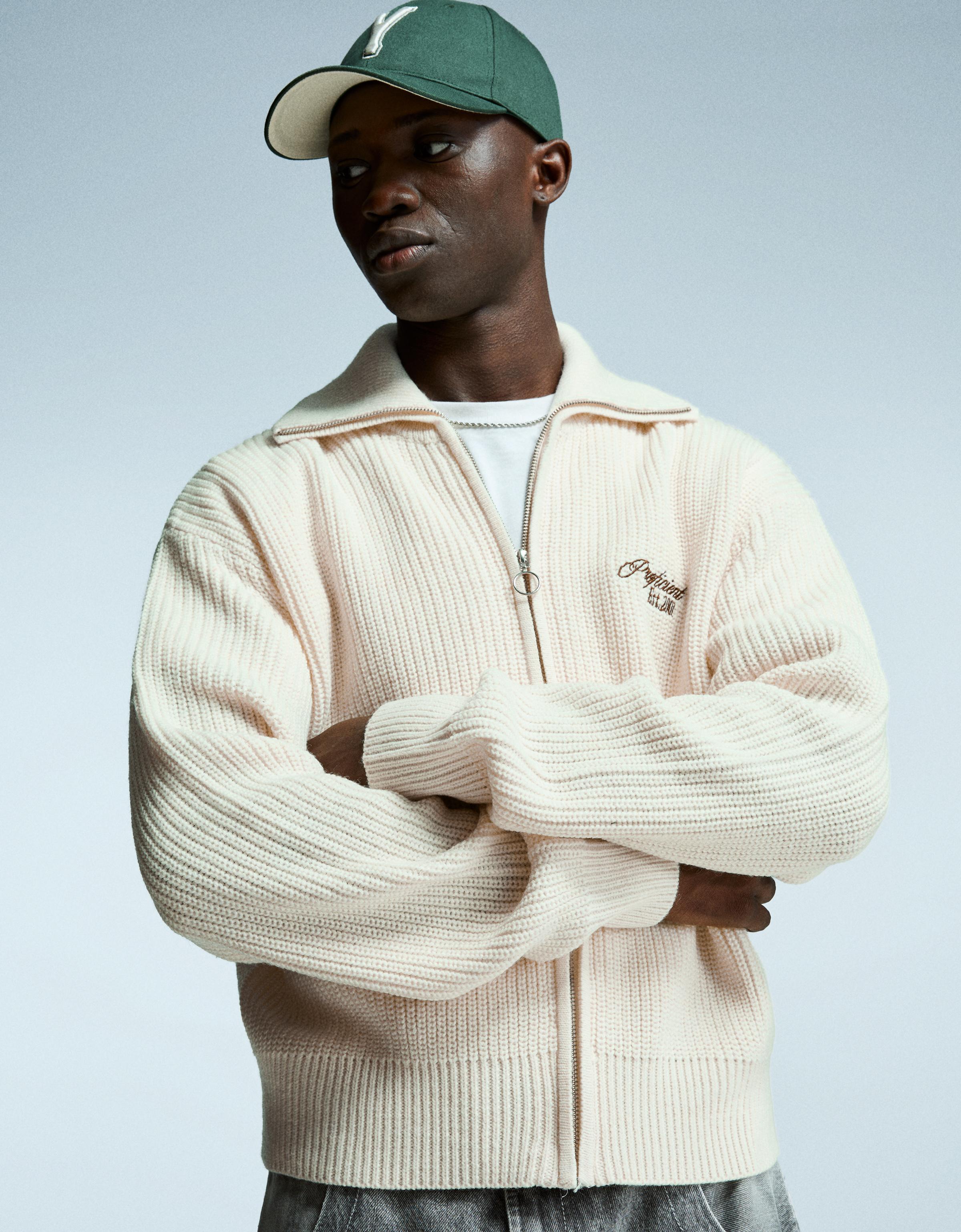 Bershka Jacke Mit Reißverschluss Und Stickerei Herren Xs Grbrochenes Weiss