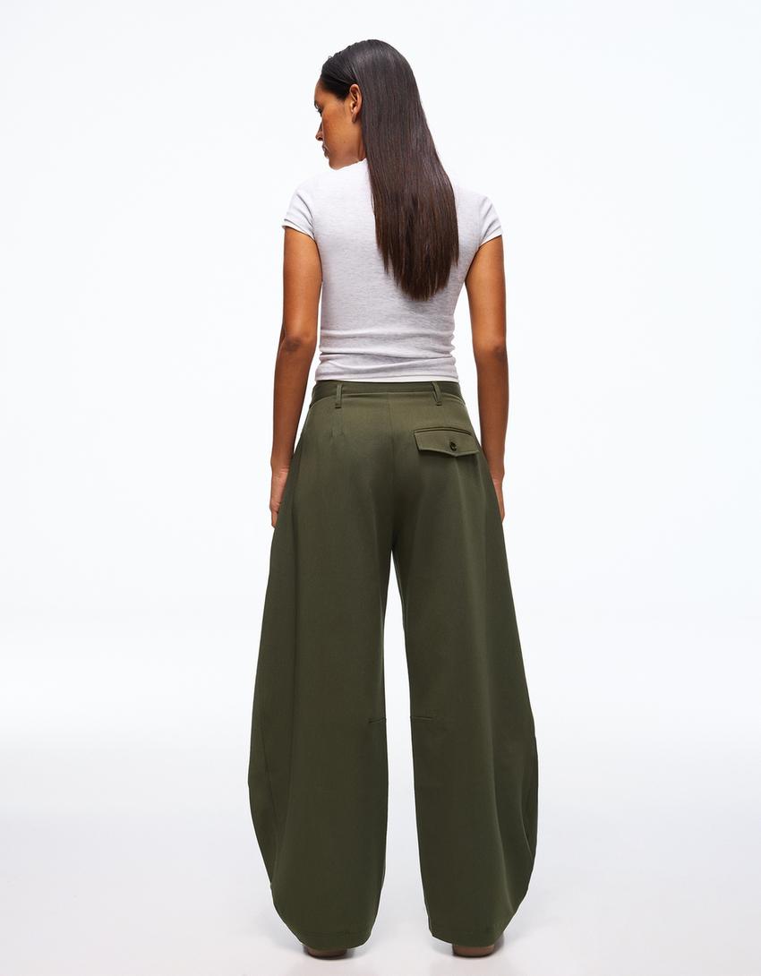 Celana panjang lipit kancing ganda-Khaki