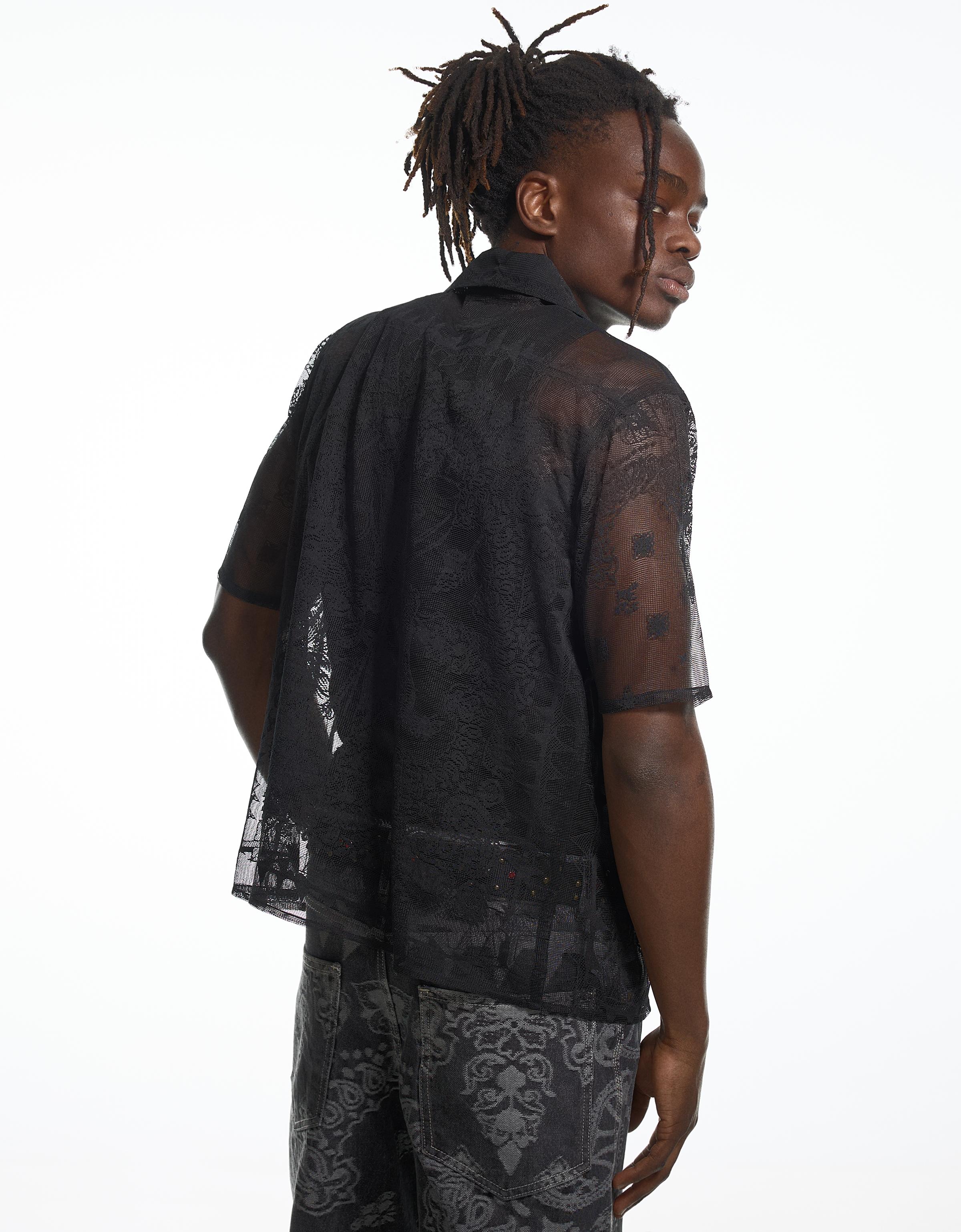 Bershka ARIES X BERSHKA dantelli kısa kollu gömlek görsel 5