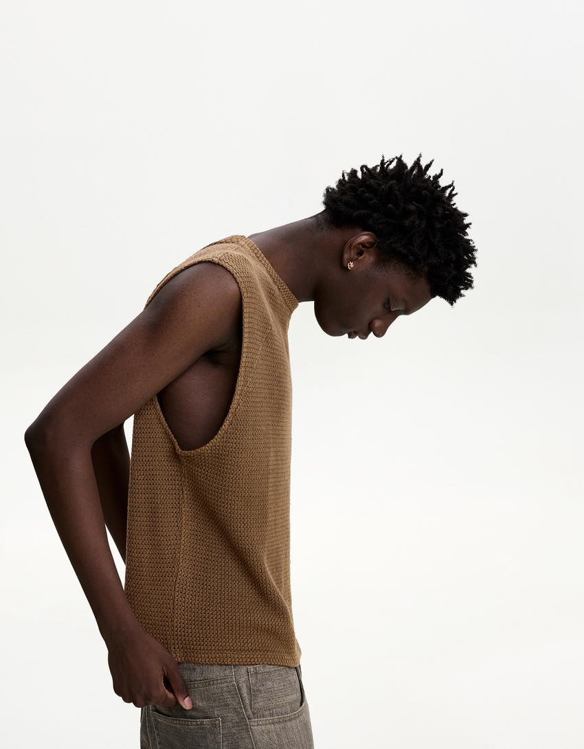 Tricou boxy fără mâneci-Maro-2