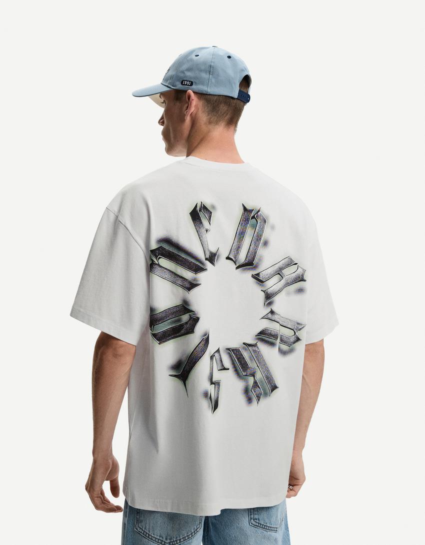T-shirt de manga curta com estampado-Branco-1