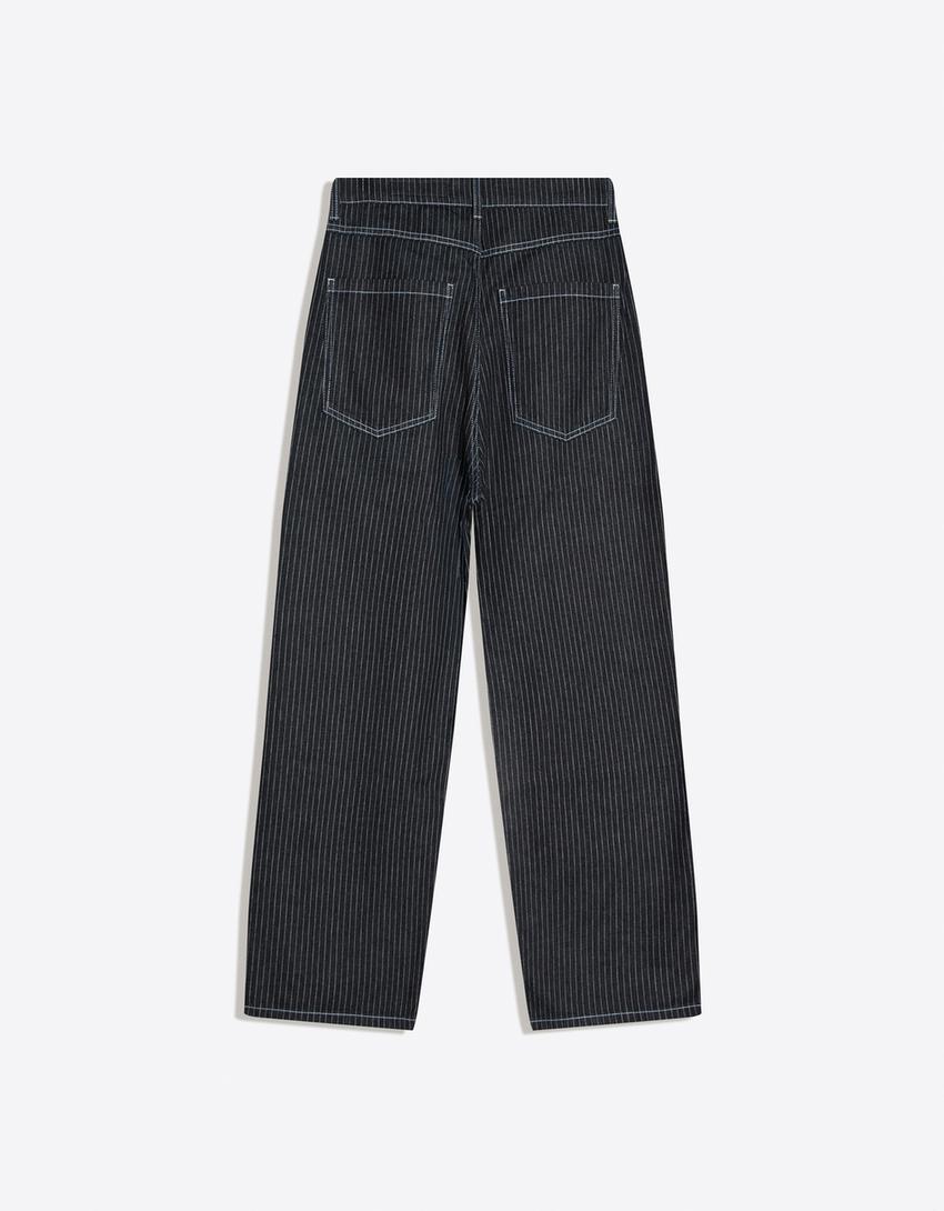 Striped barrel jeans-Navy
