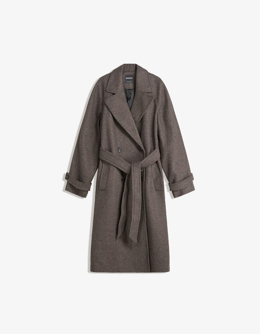 Trench morbido con cintura-Marrone-4