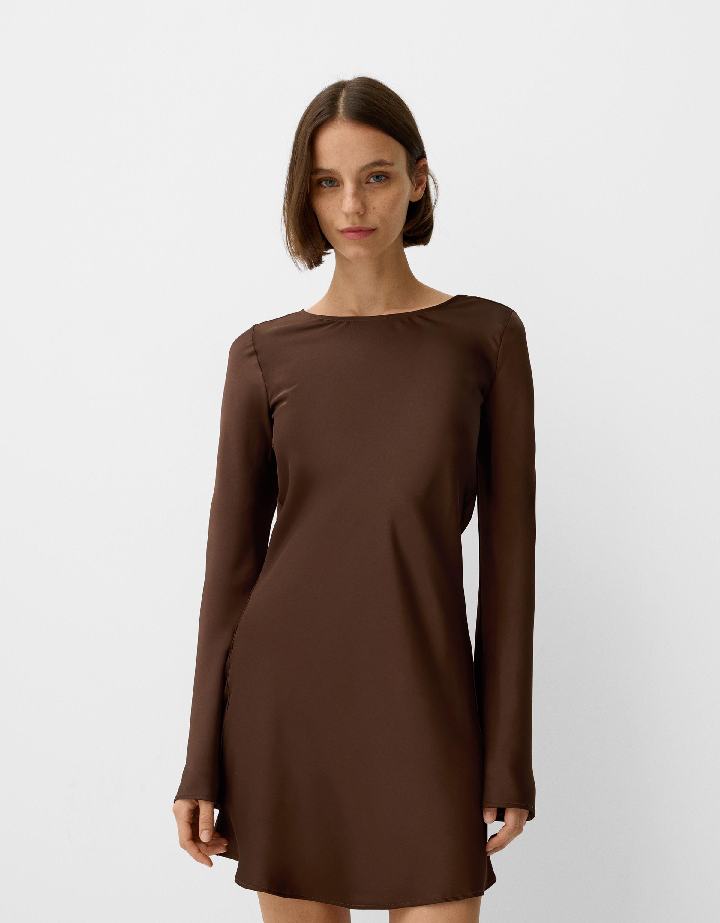 Bershka Minikleid Mit Ärmeln Im Schlaghosen-Stil Damen M Braun