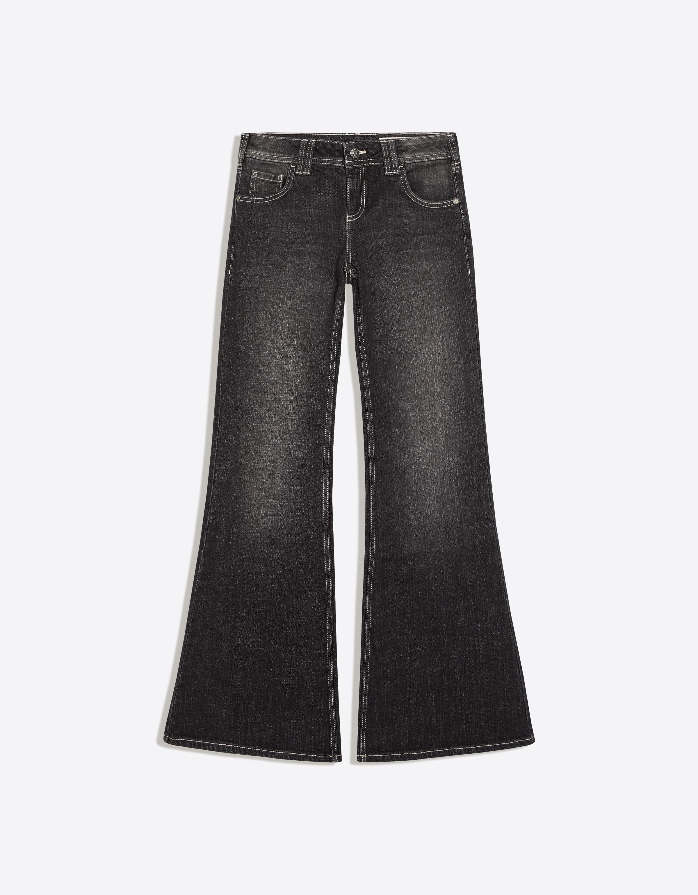 Embroidered low-rise flared jeans — Black
