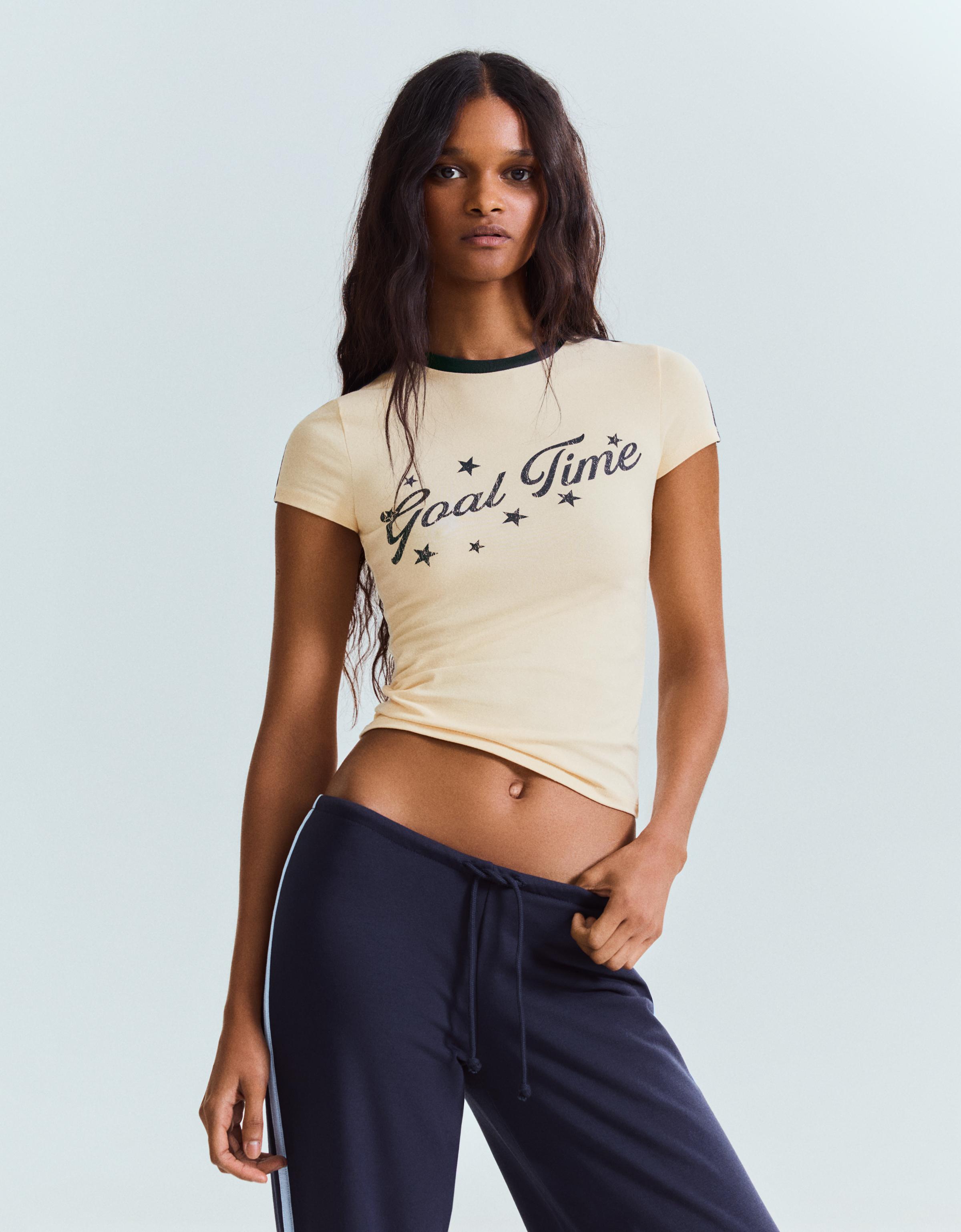 Short sleeve regular fit print T-shirt — Beige