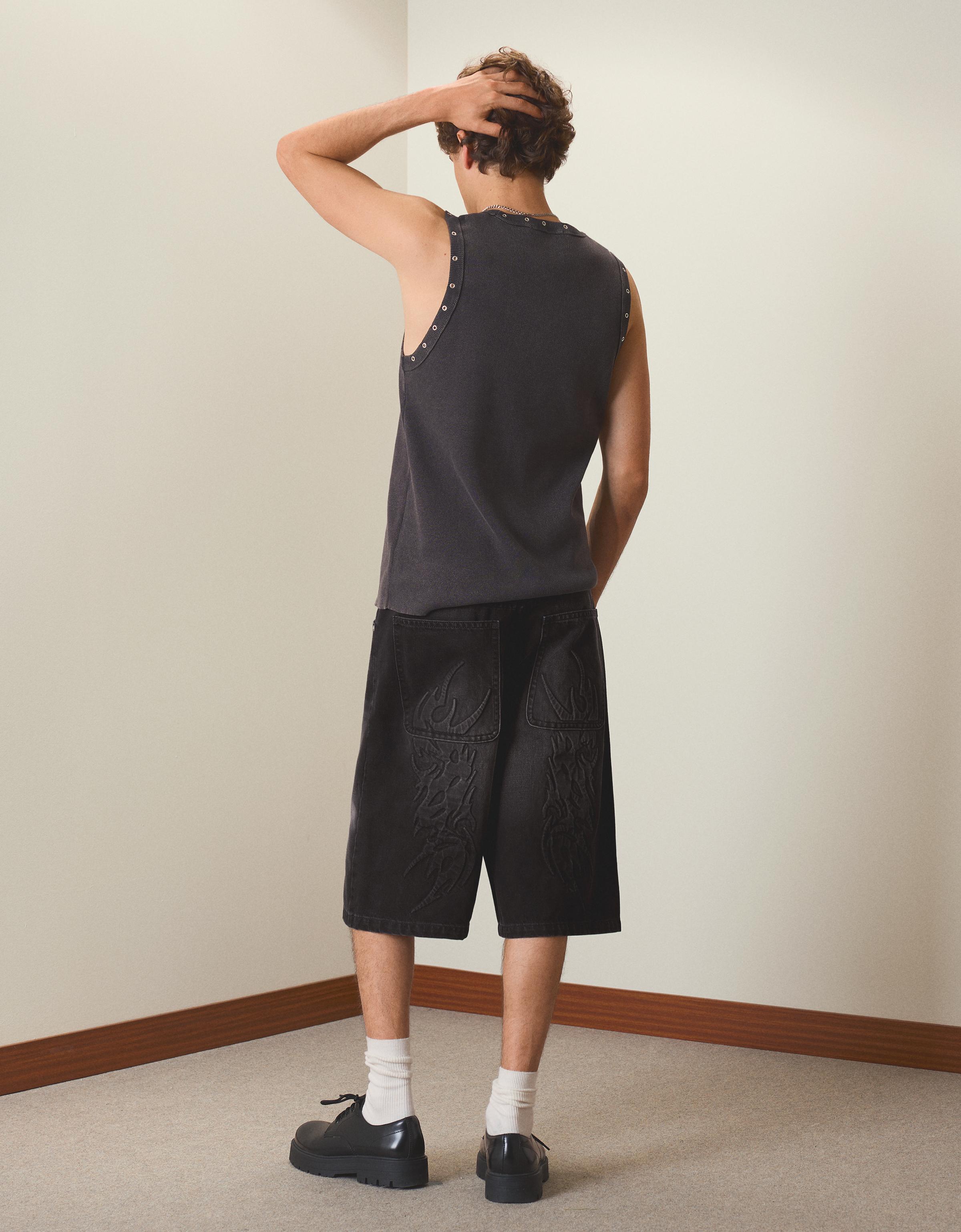 Baggy fit denim bermuda - Görsel 25