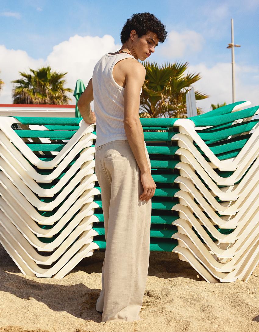 Pleated barrel trousers-Sand