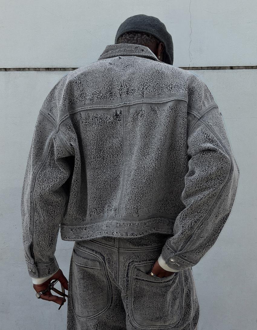 Textured baggy jeans-Light blue