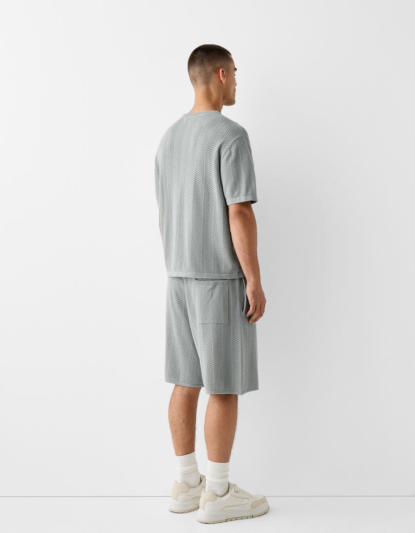 شورت برمودا مثقب بملمس بارز-فيروزي-2