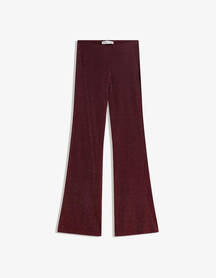 Shimmery flared trousers-Burgundy