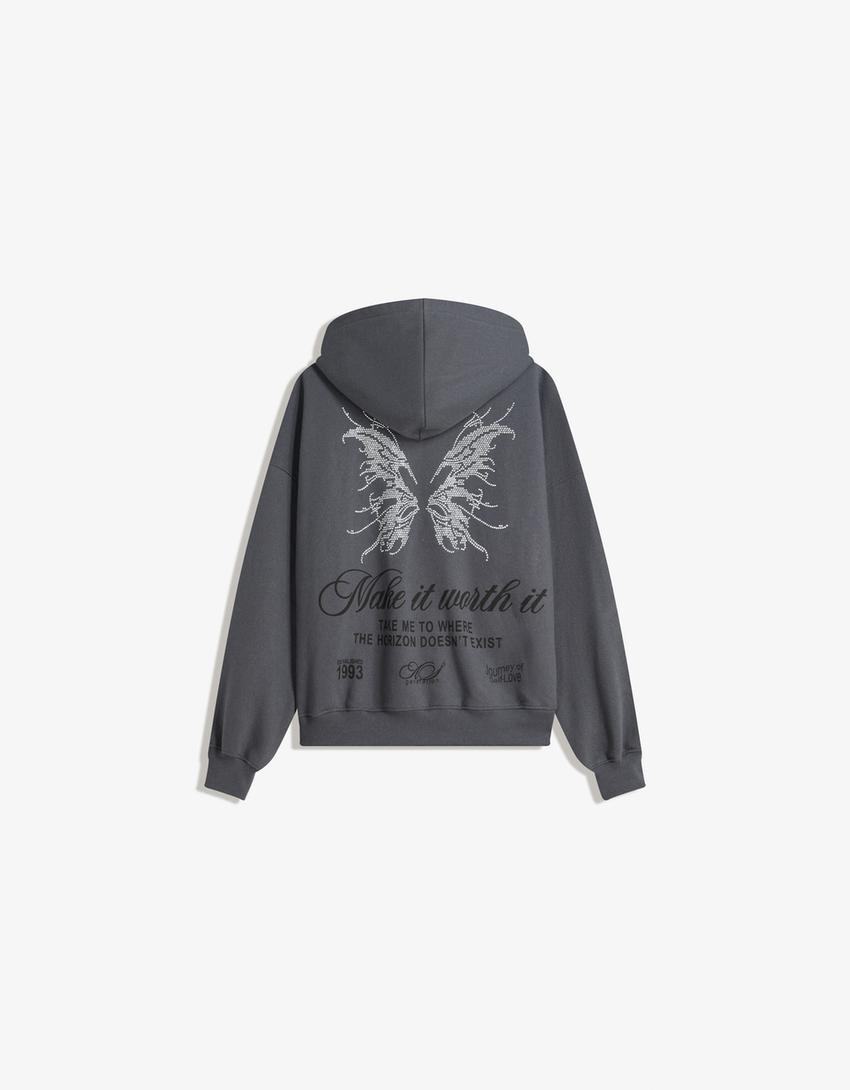 Sweat à capuche zippé à clous-Gris foncé