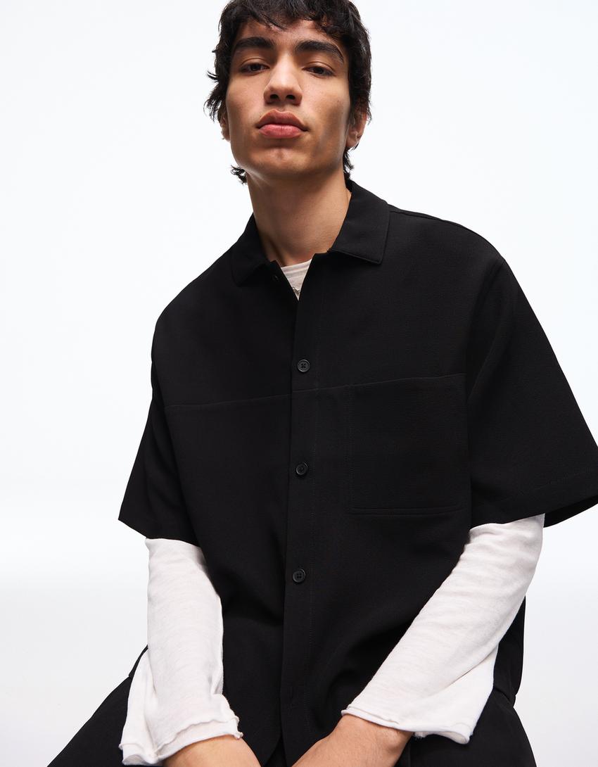Camisa manga corta boxy tailoring-Negro