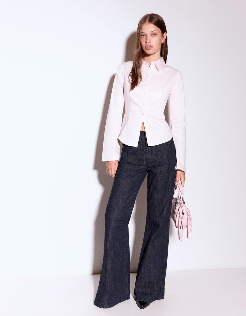 Fitted shirt with flared sleeves-Pink