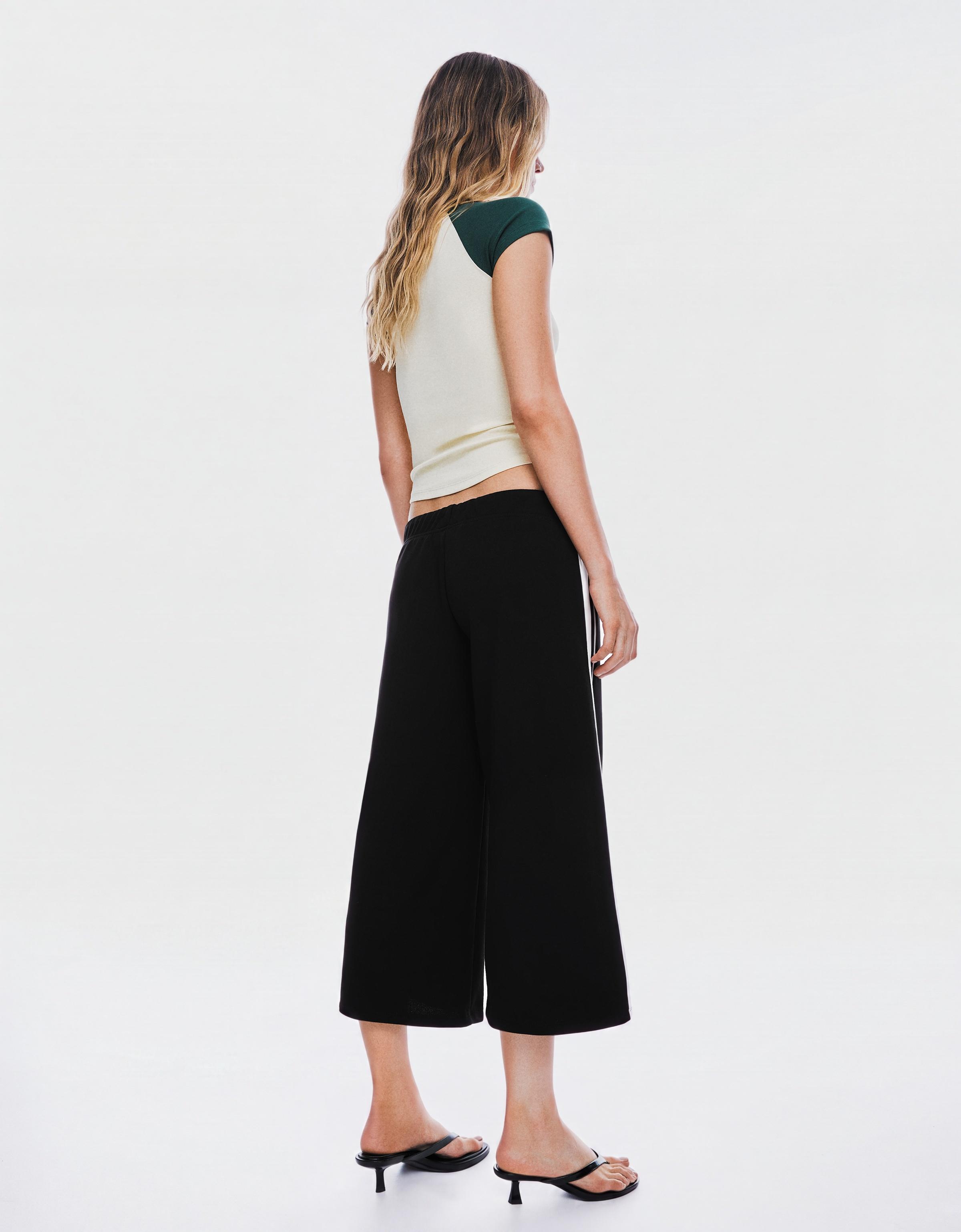 Plush capris with side stripe — Black