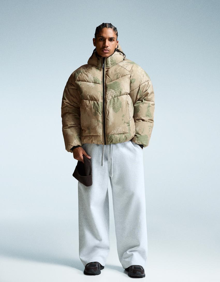 Hooded puffer jacket-Khaki