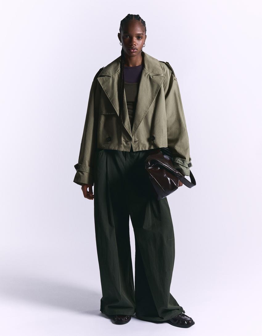 Giacca corta stile trench-Kaki-2