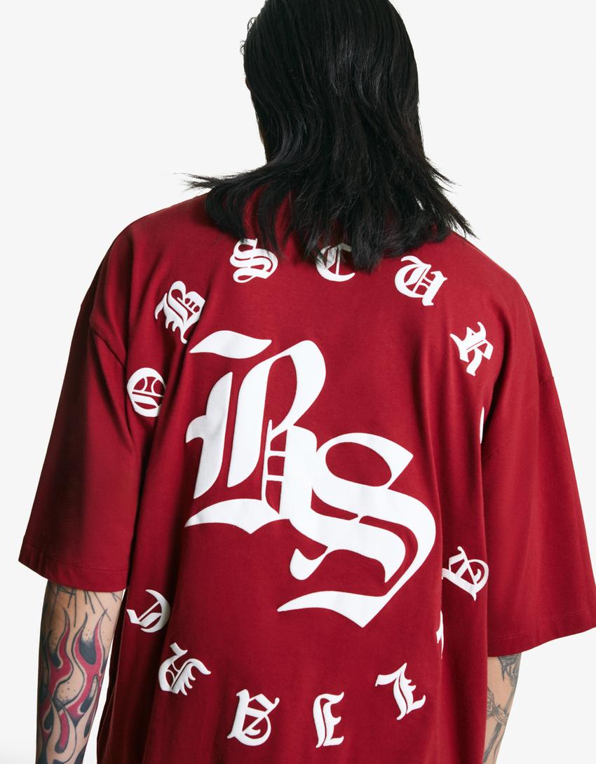 Short sleeve T-shirt with print-Maroon-2