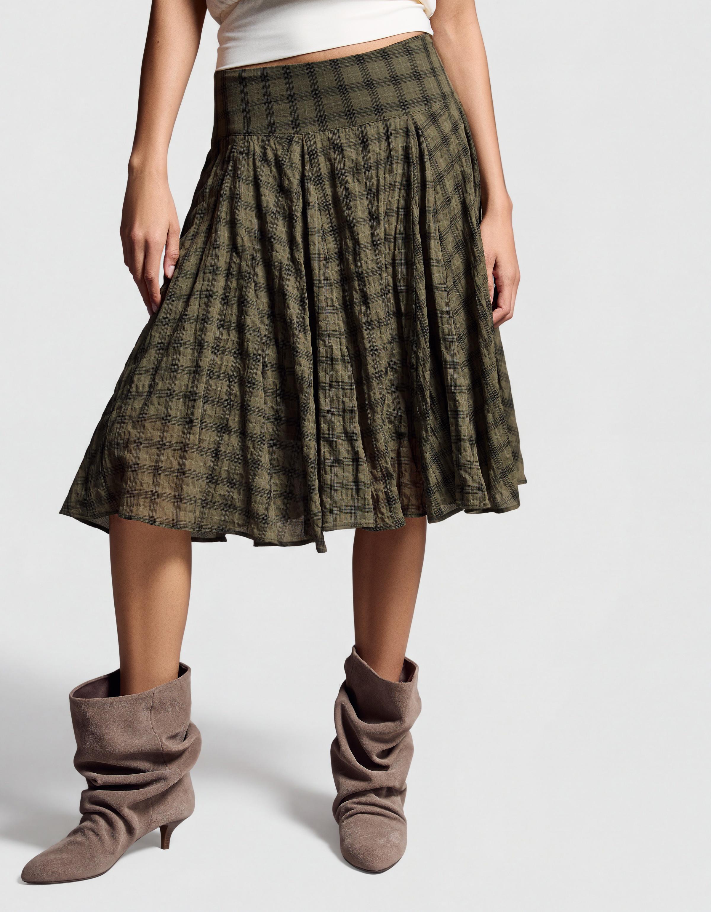 Ekose hacimli midi etek - Görsel 25