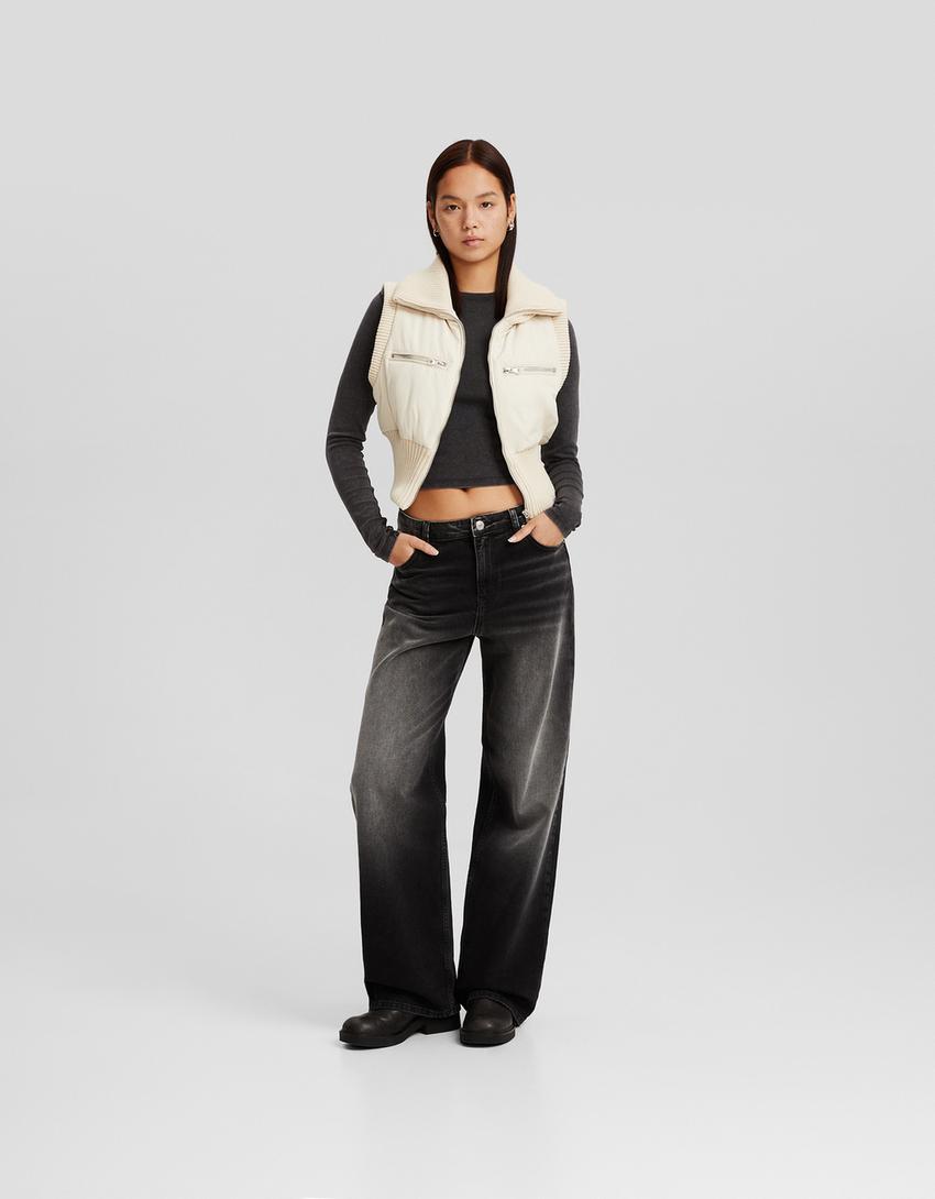 جاكيت فيست مضلع ممزوج بسحّاب-كريمي-3