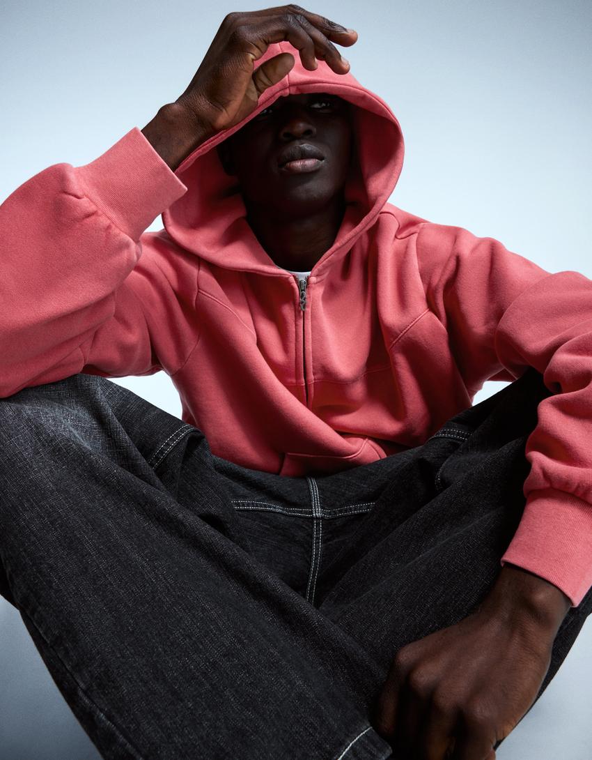 Suadoiro cremalleira boxy crop-Vermello