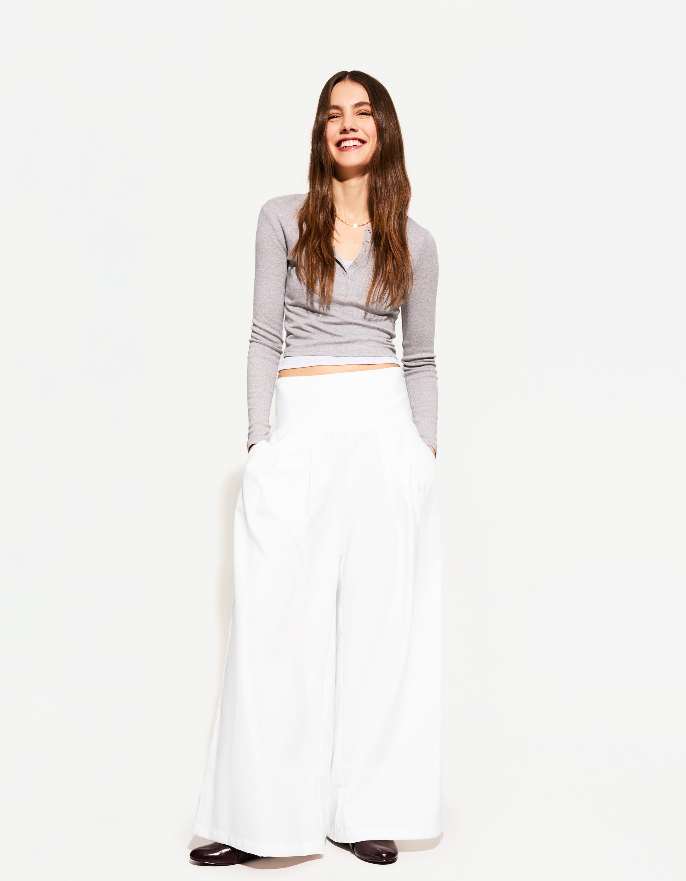 Bershka Wide-Leg-Hose Damen Xl Weiss