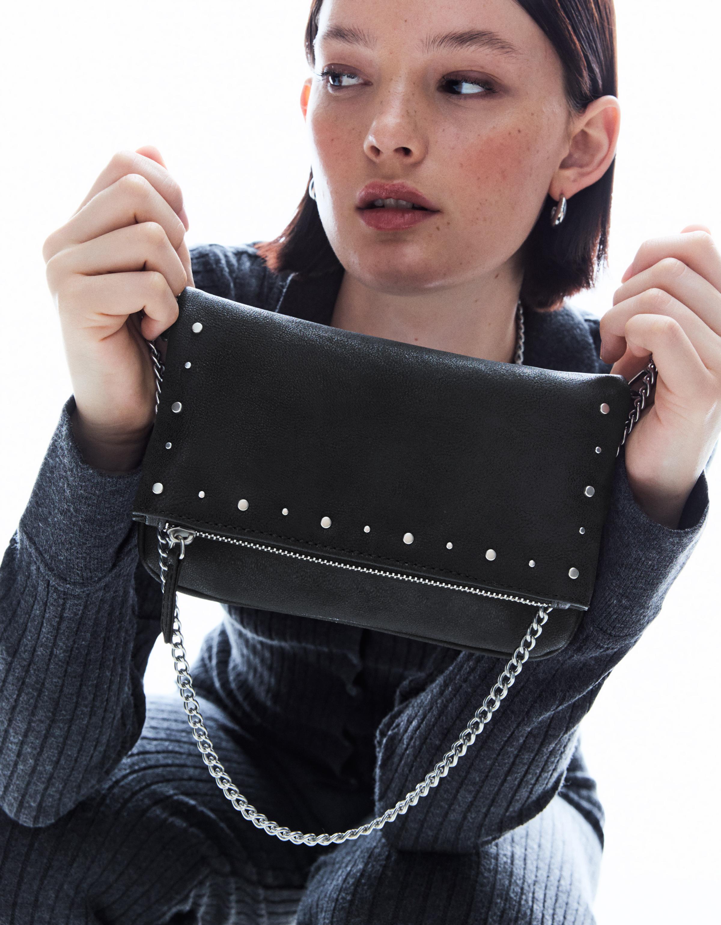 Flap bag with zip and studs - Accessories - Women | Bershka