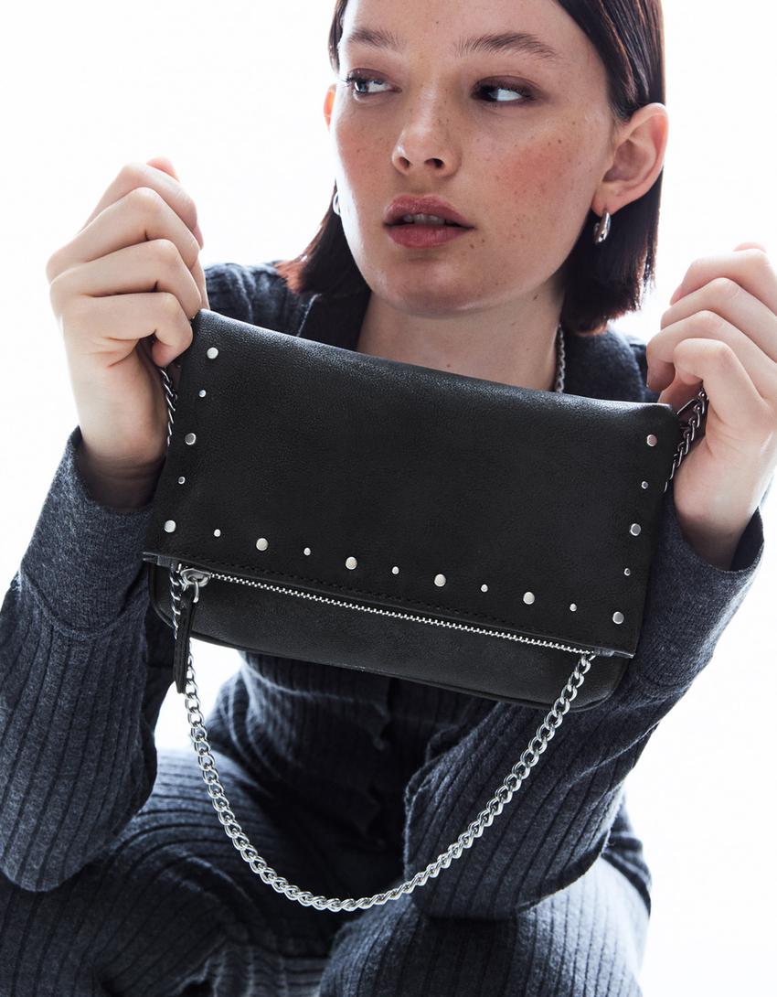 Sac à rabat zippé clous-Noir