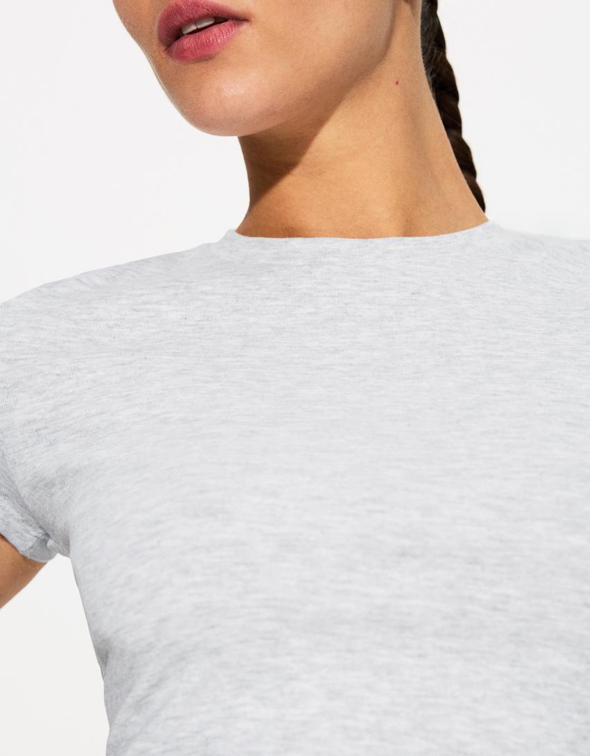 T-shirt à manches courtes et col rond-Gris