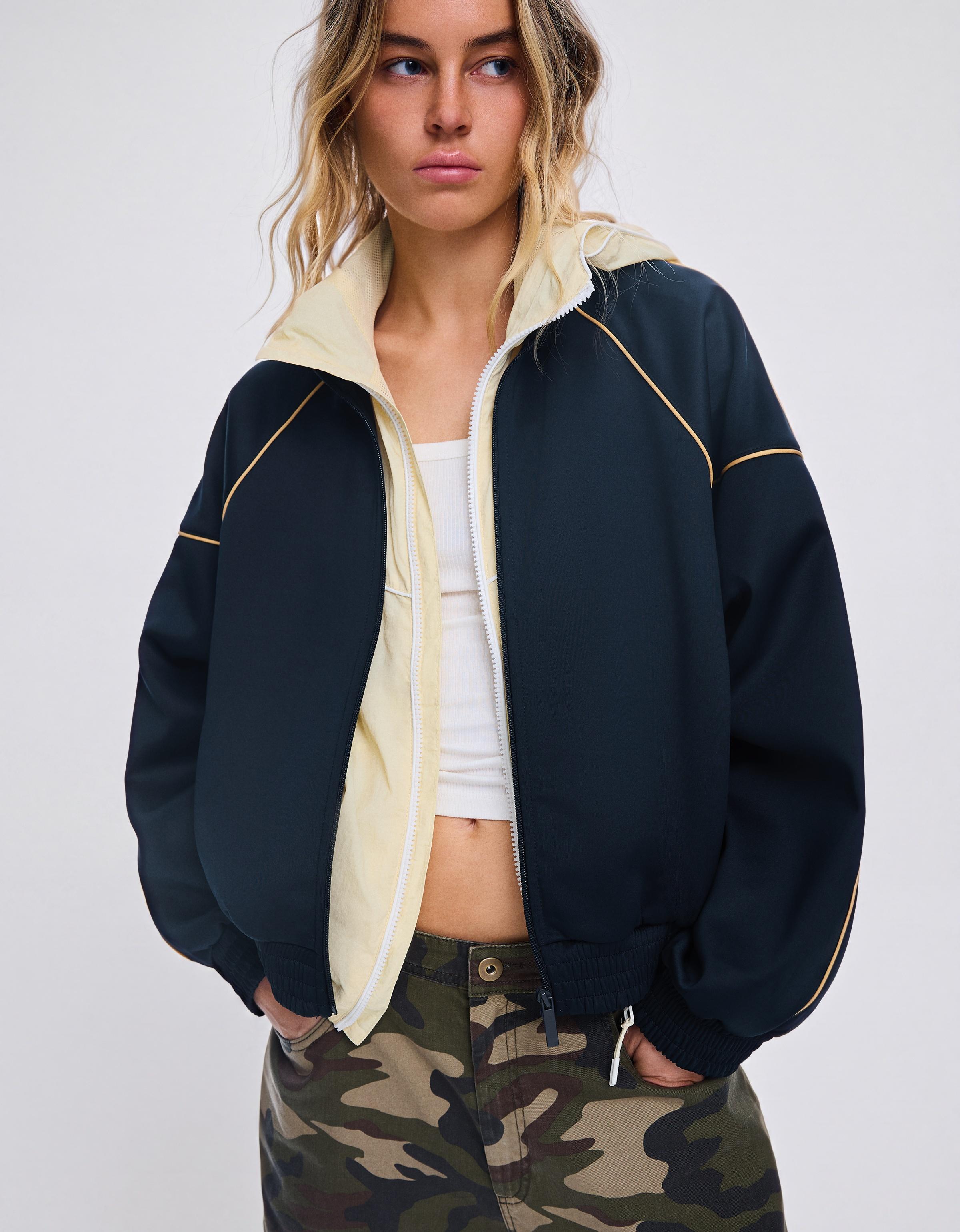 Contrast high neck jacket — Navy
