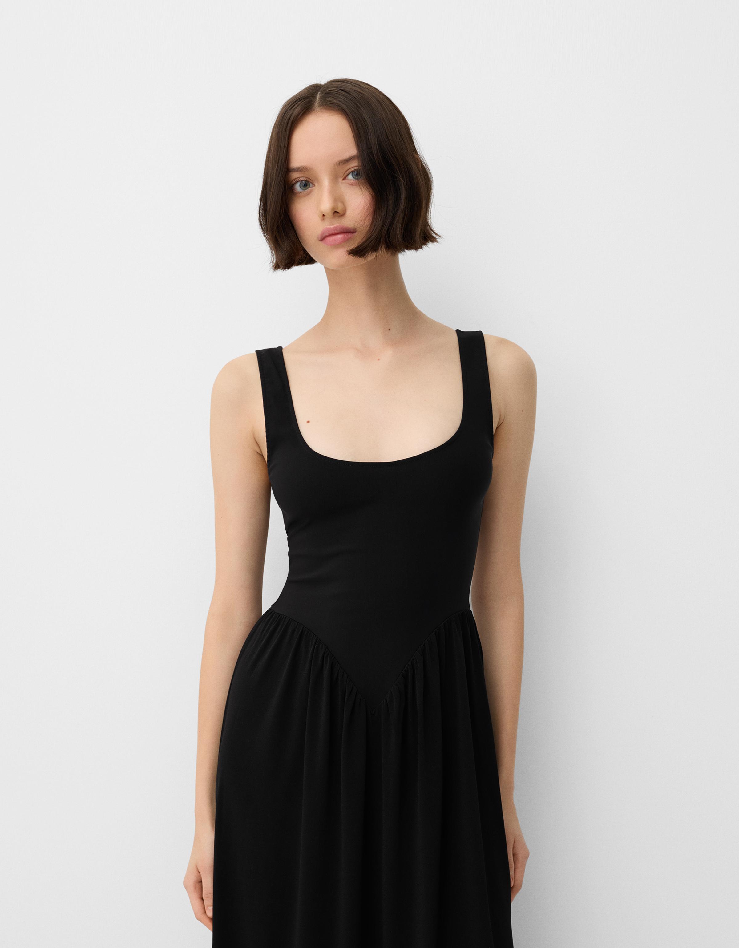 Bershka Midikleid Mit Trägern Damen M Schwarz