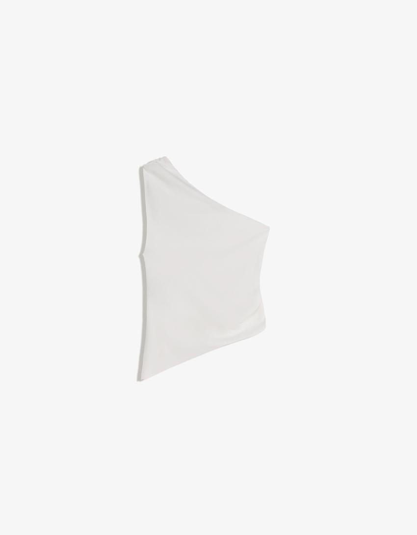 Asymmetric top with rhinestone ring-Cream