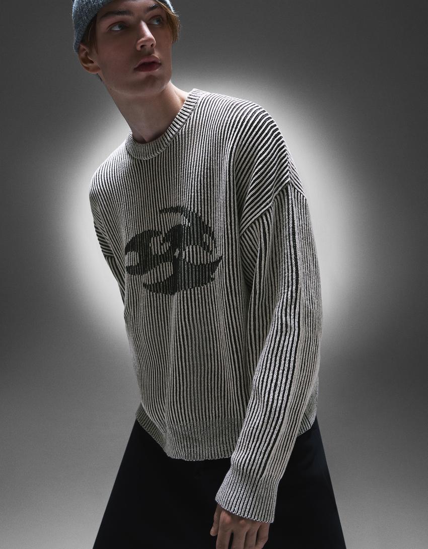 Pullover mit Print-Grau