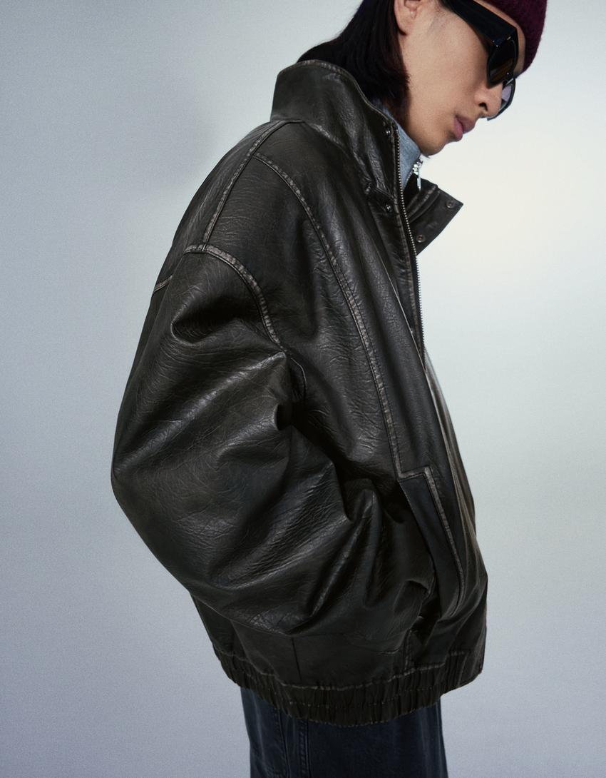Leather effect jacket-Black