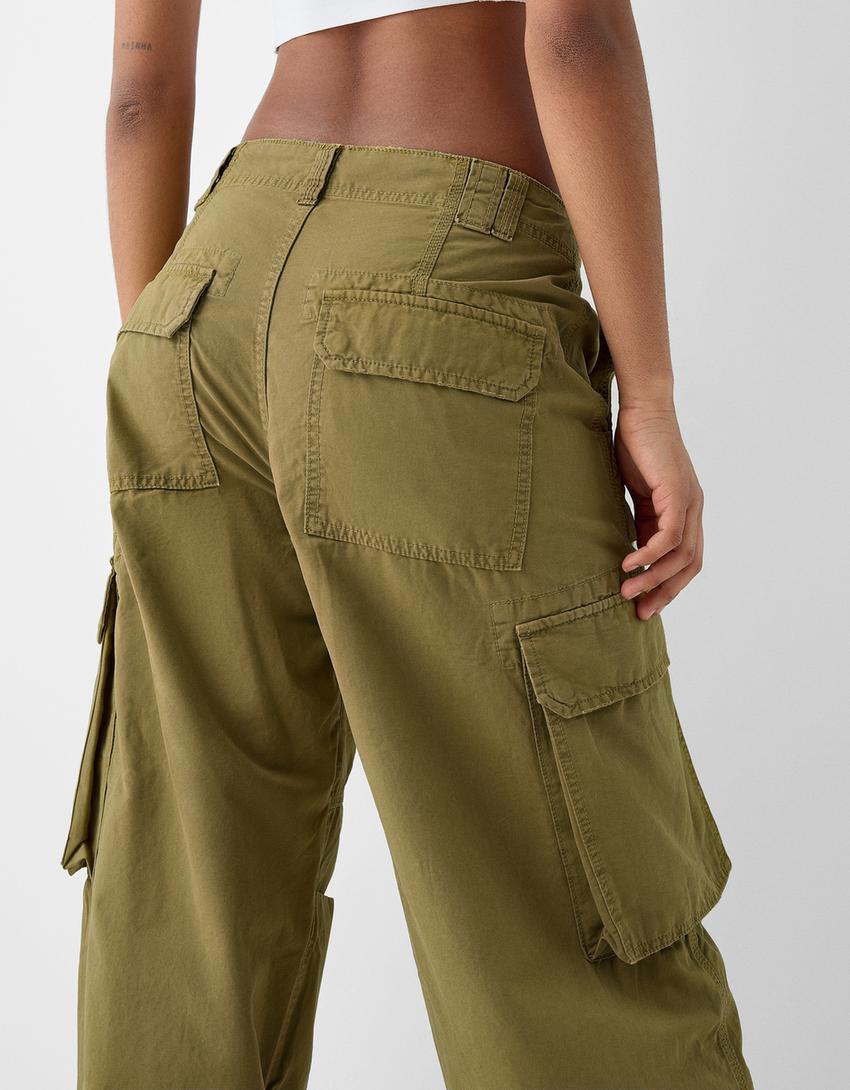 Voluminous multipocket cargo trousers-Moss