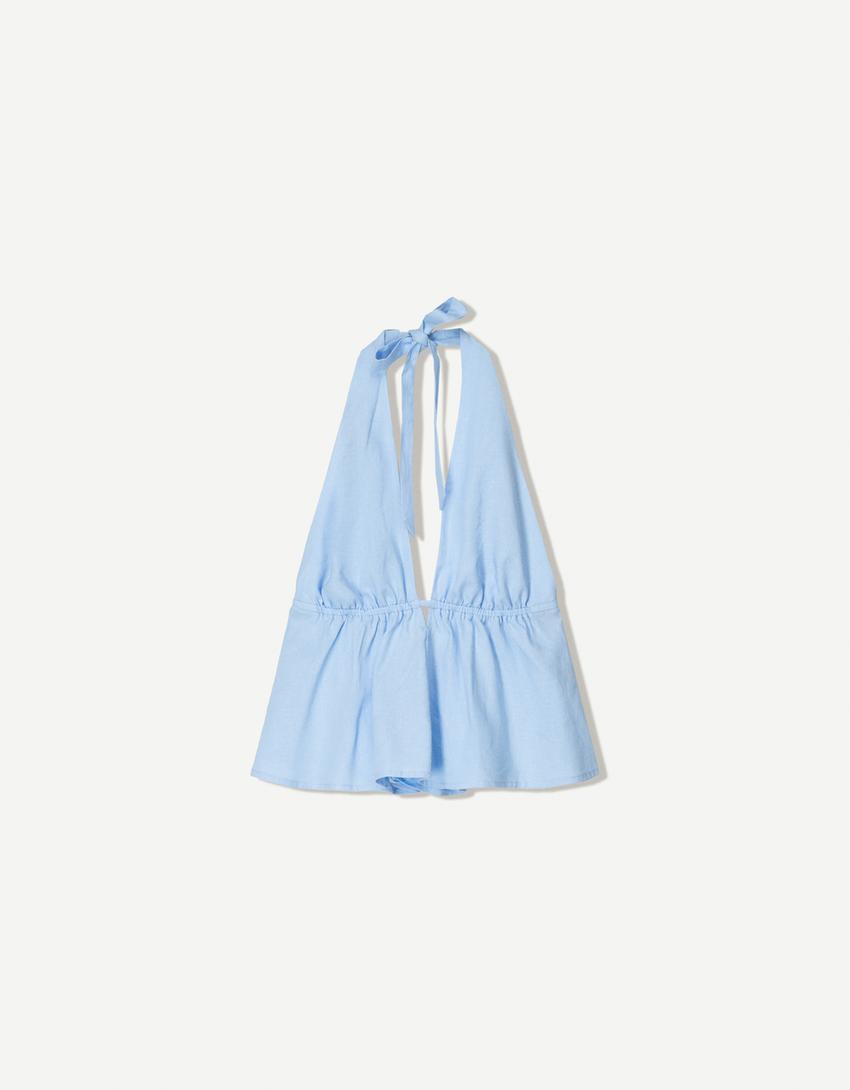 Set top y pantalón con lino-Azul Claro-4
