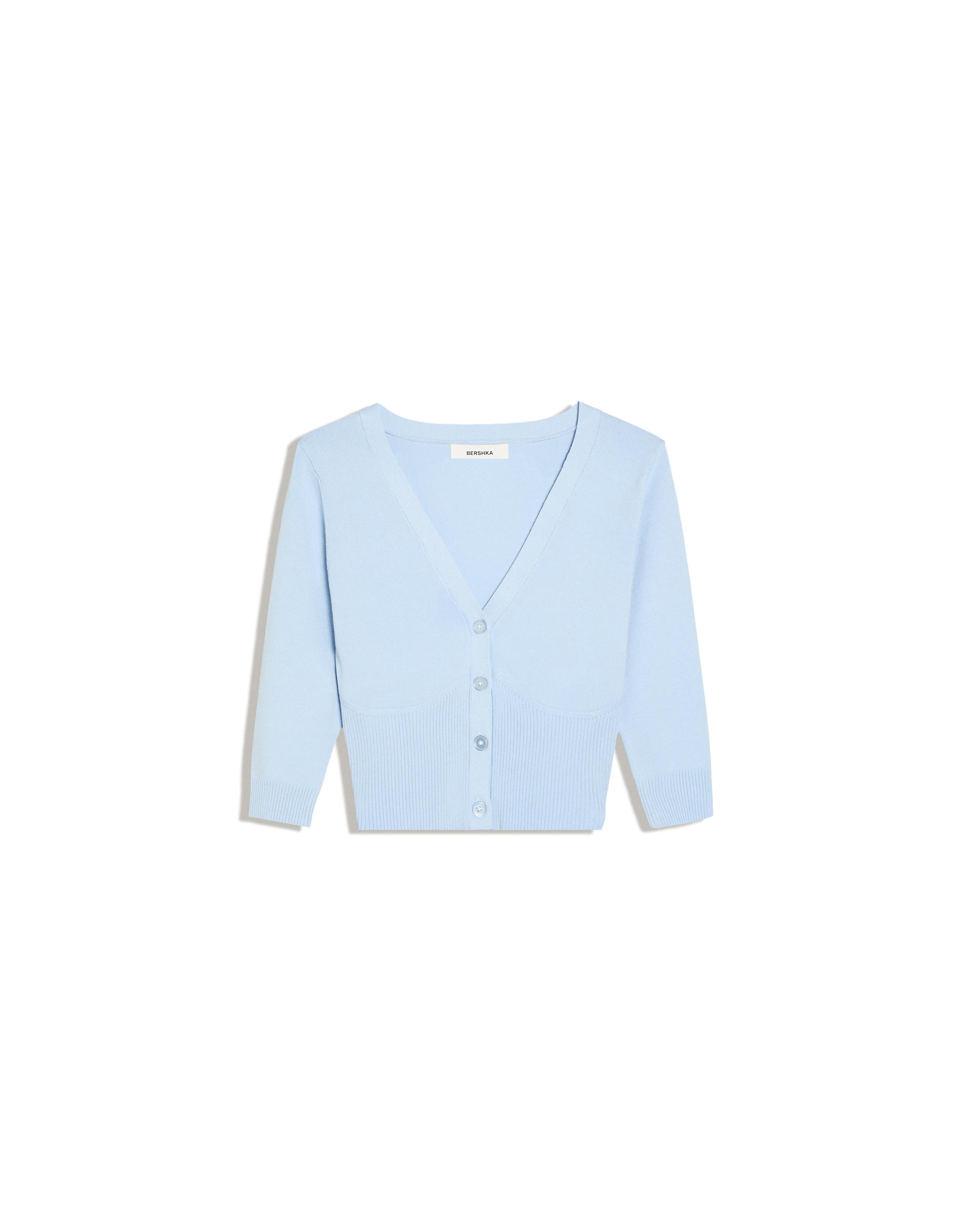Cropped V-neck jacket — Blue