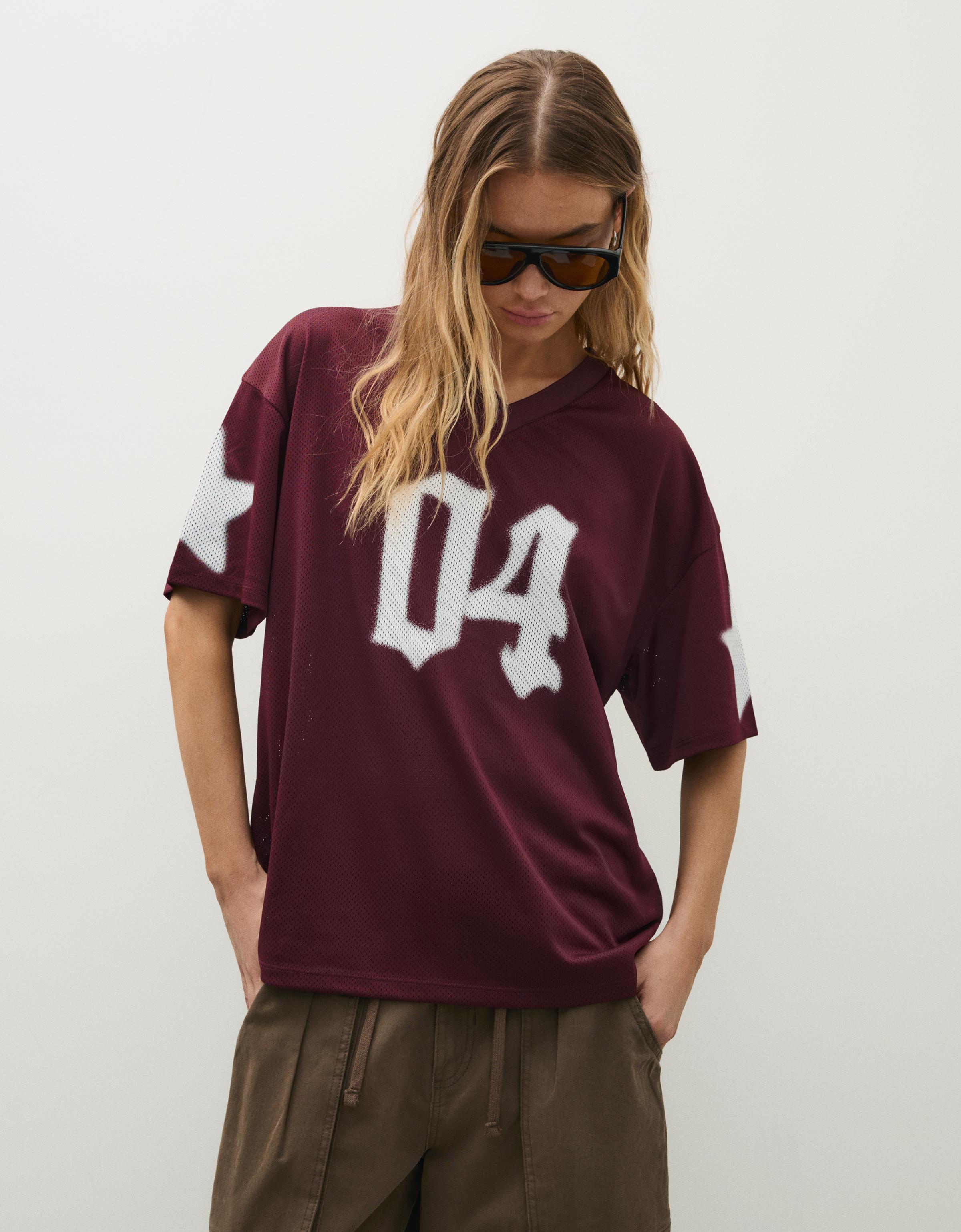 Bershka Camiseta Oversize Print Mujer M-L Burdeos