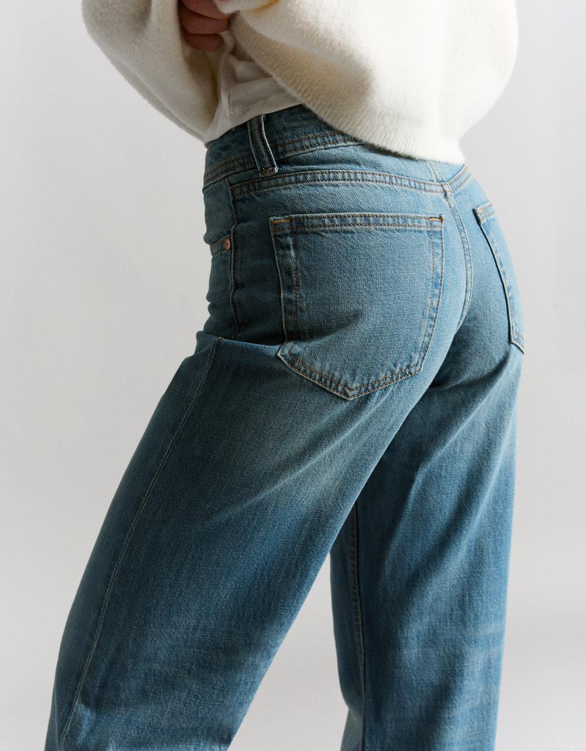 Jeans baggy taille moyenne-Bleu lavé