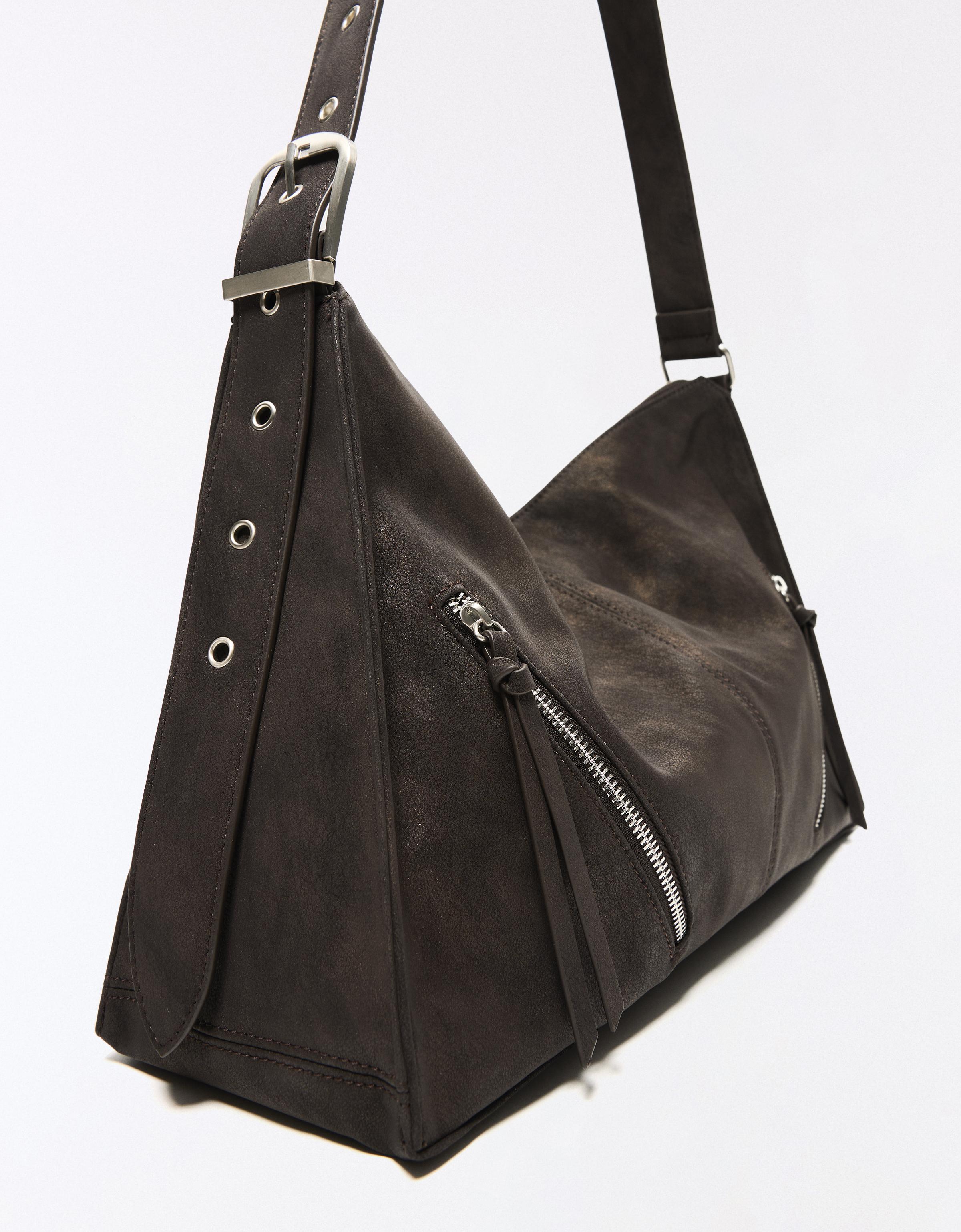 Faux suede bag with zips — Brown