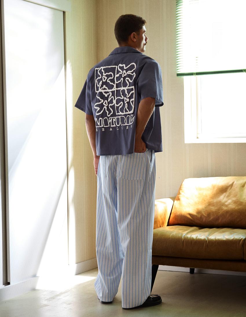 Boxy print short sleeve shirt-Navy