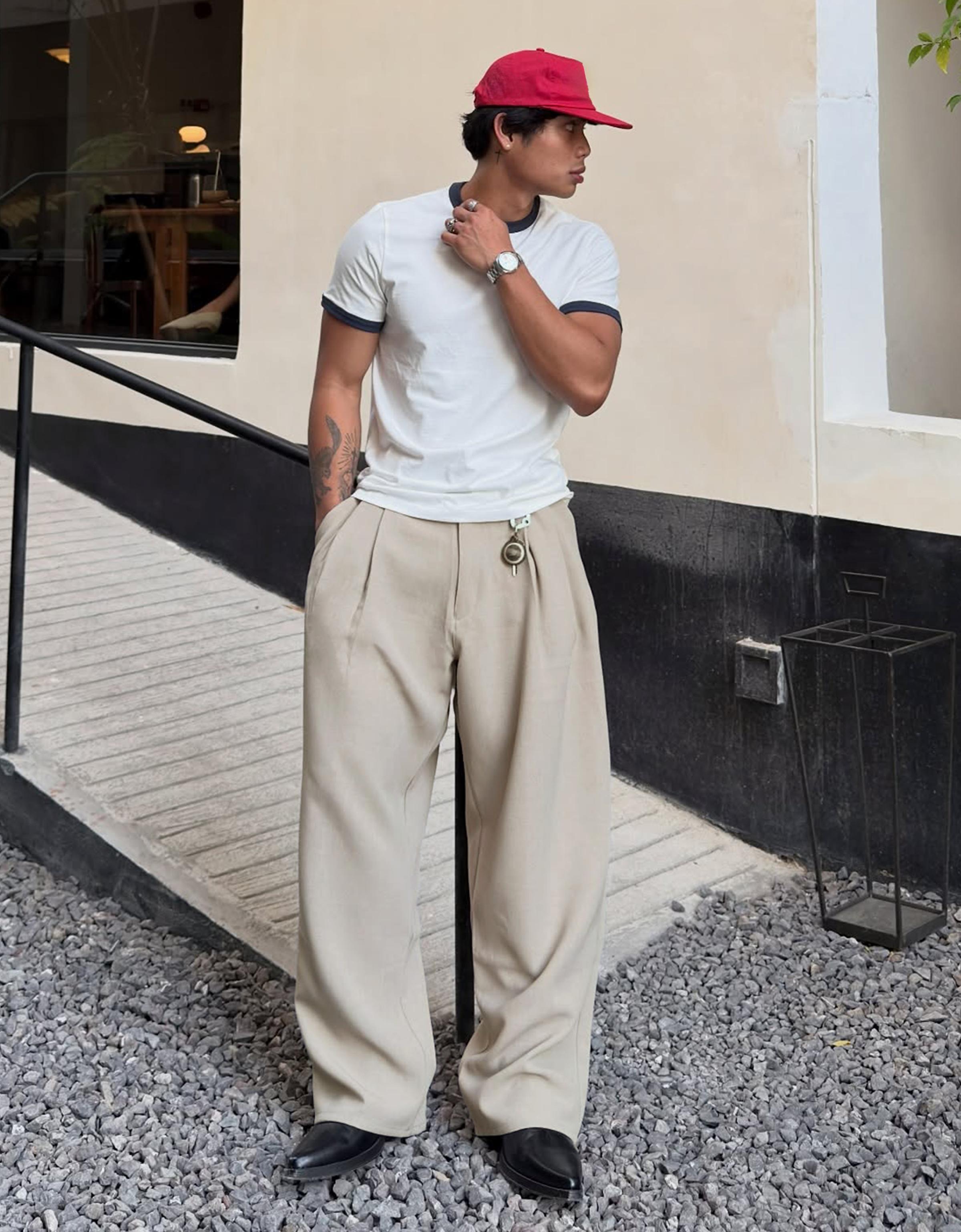Bershka Pantalón Super Baggy Tailoring Hombre Piedra