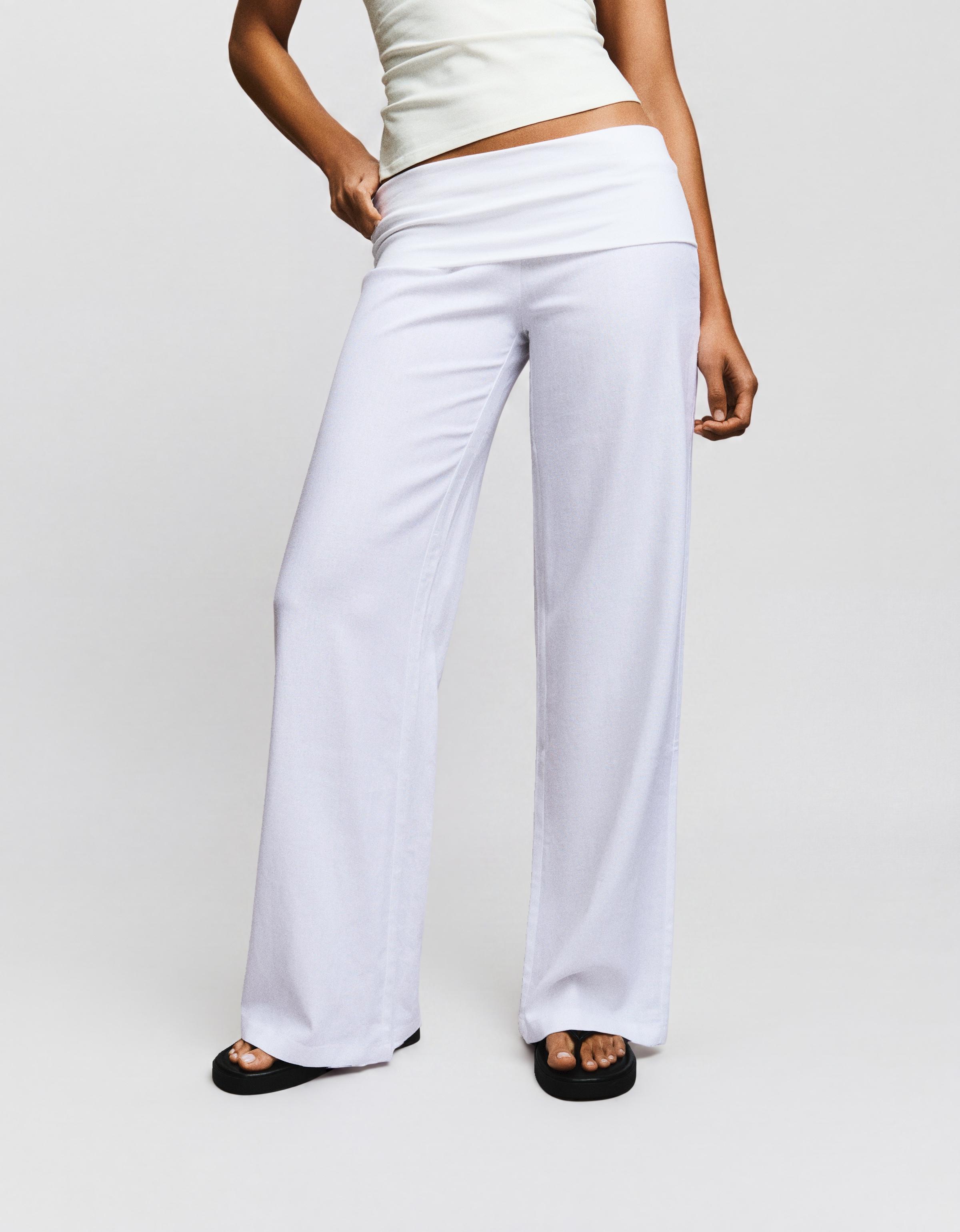 Turn-up waist trousers — White