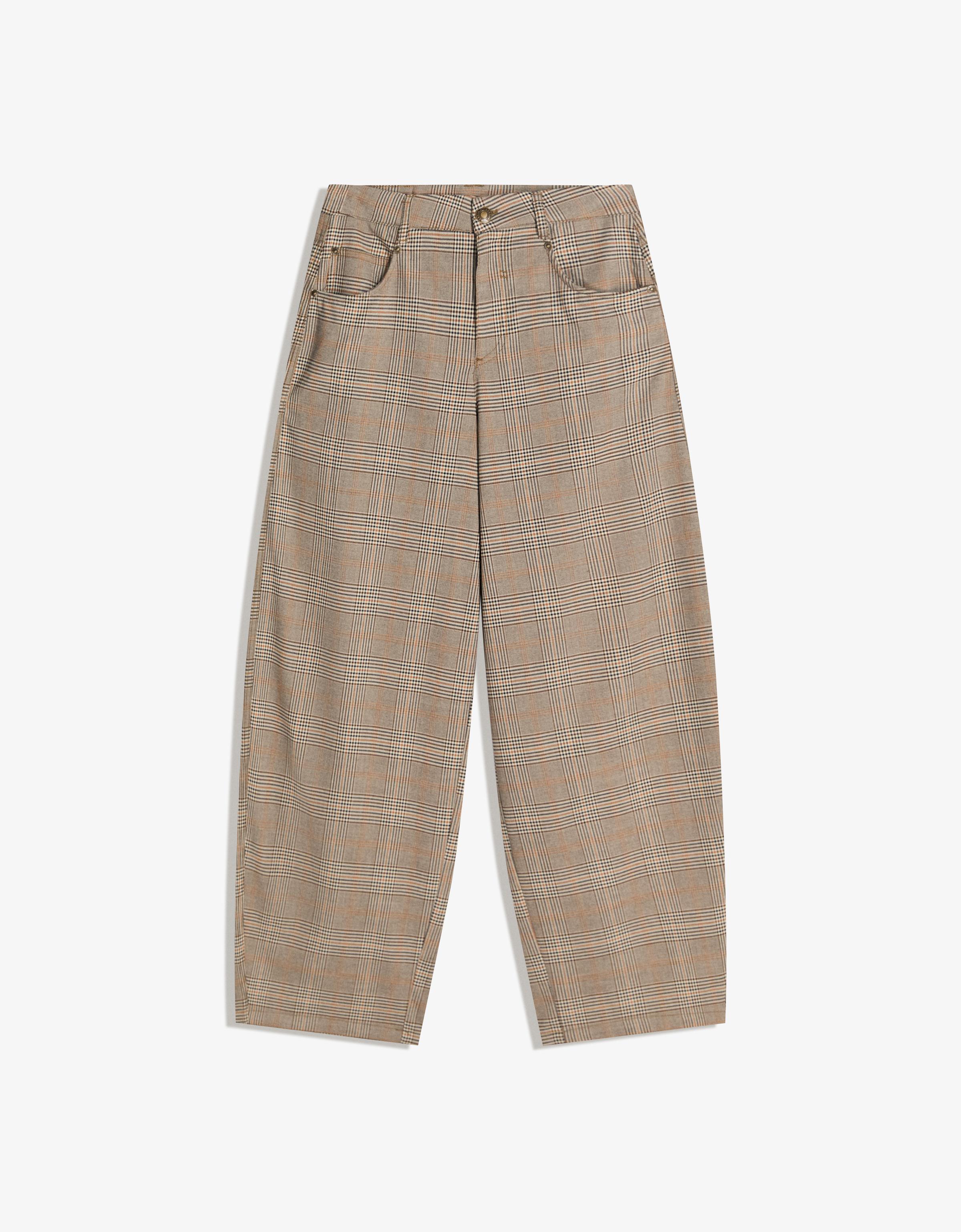 Bershka Barrel-Hose Mit Karos Damen 32 Braun