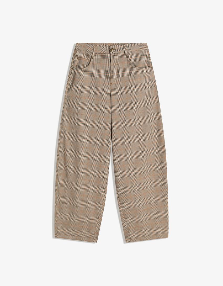 Home Base Muted — Checked barrel-leg trousers