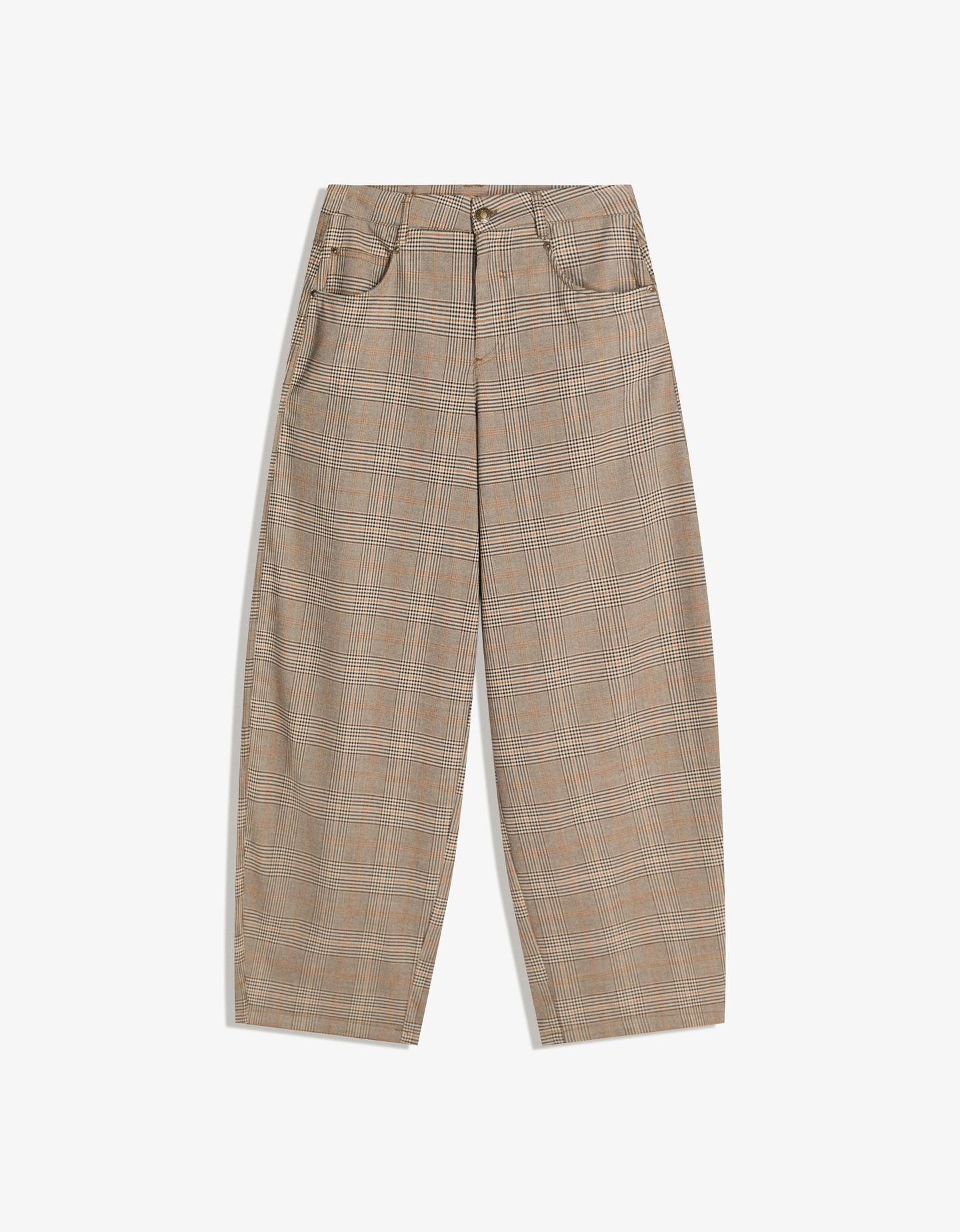 Bershka spodnie w kratę o kroju barrel brązowy