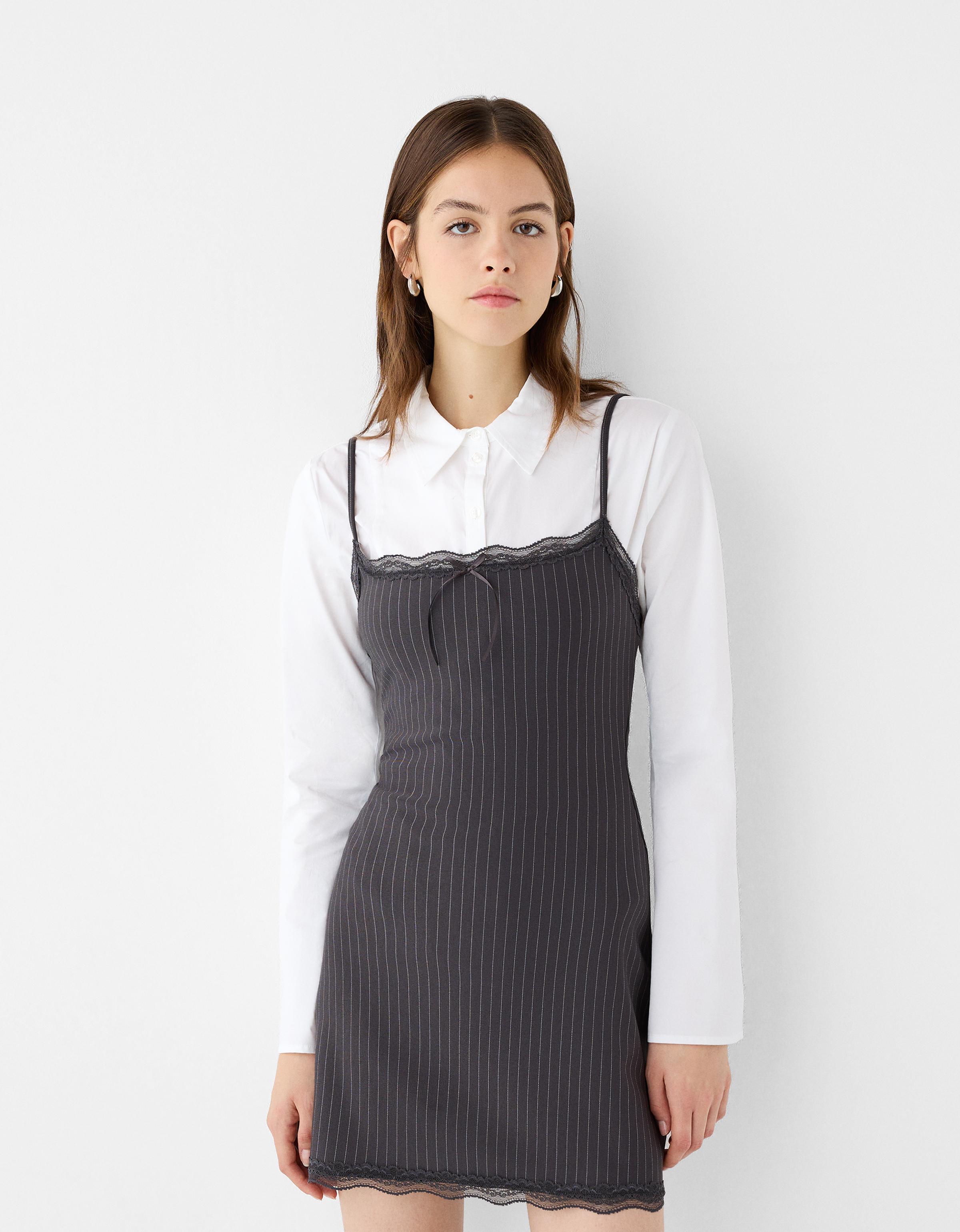 Bershka Minikleid Mit Trägern Und Spitze Damen M Grau